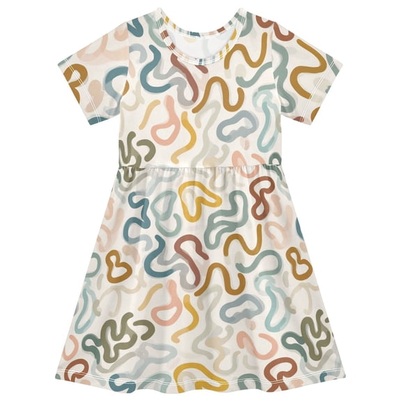 Warm Lines Short Sleeve Dress A-Line Cute Midi Casual Sundress 2-8 Years