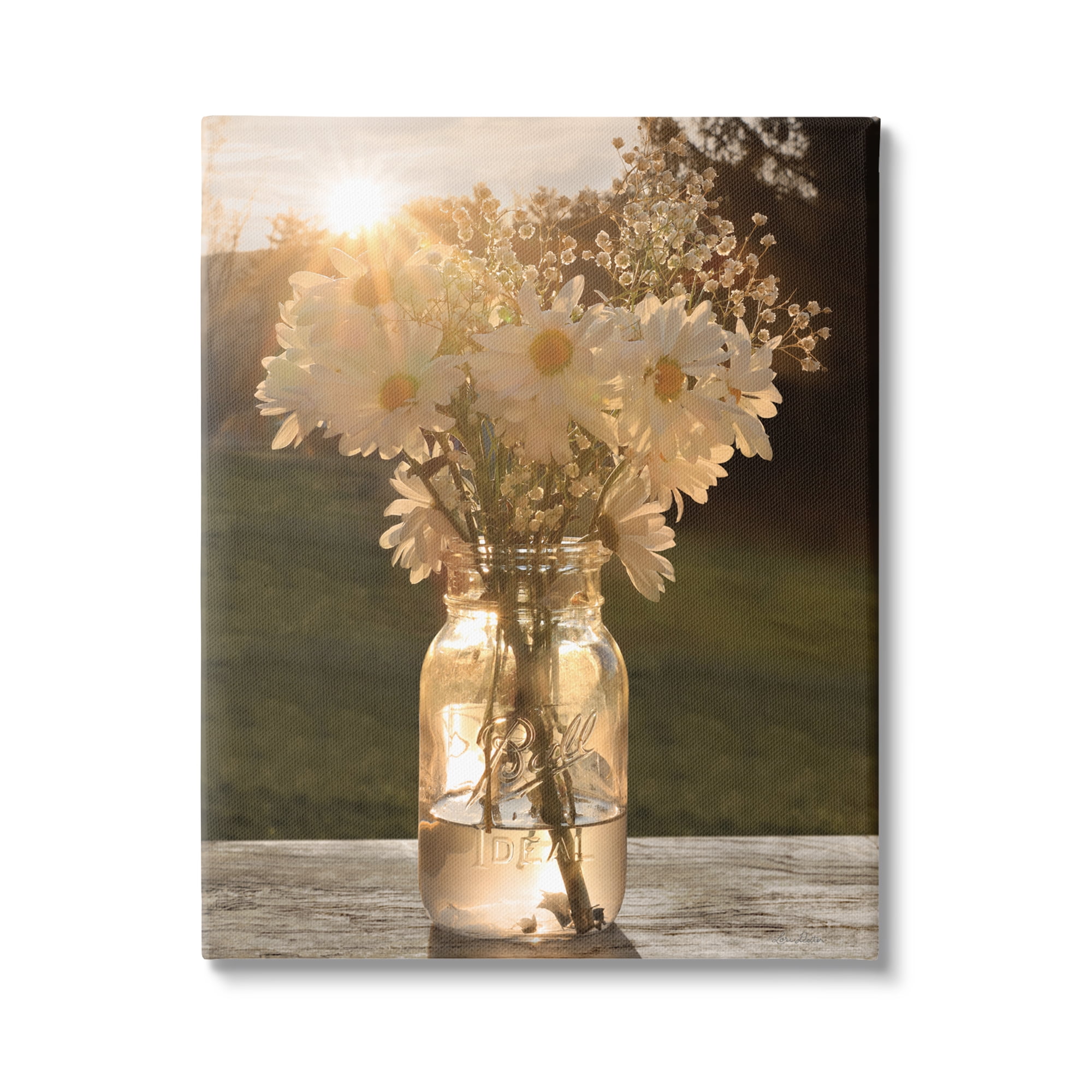 Warm Meadow Daisies Mason Jar Canvas Art Print 36" x 48"