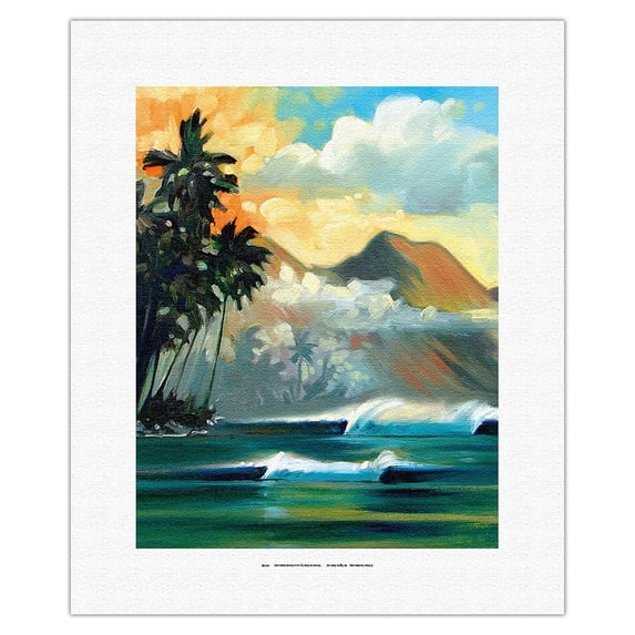 Warm Morning - Tropical Island - Breaking Waves - From an Original Color Painting by Wade Koniakowsky - Fine Art Rolled Canvas Print 11in x 14in