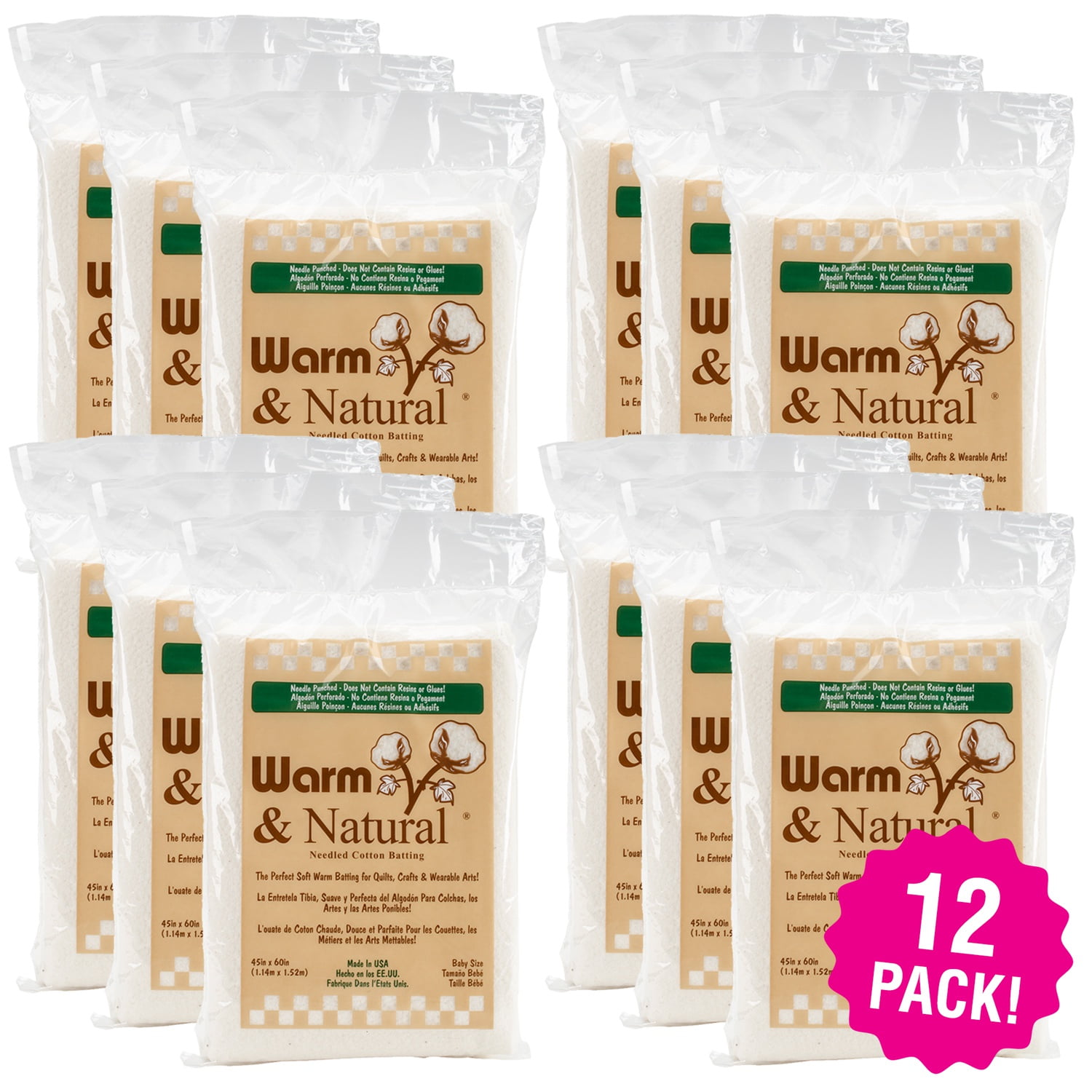 Warm & Natural Cotton Batting 45X60, Multipack of 12 