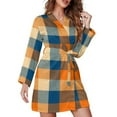 Warm Orange Plaid Long Sleeve Short Robes for Women V Neck Soft Women