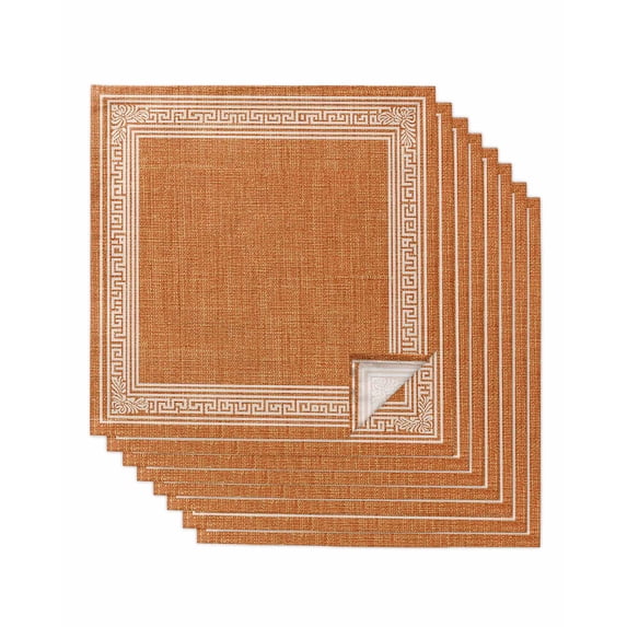 Warm Orange Retro Greek Key Cloth Napkins Set of 8 Reusable Dinner Napkins, Geometric Greece Ancient Farmhouse Cocktail Napkin Washable Table Napkins for Wedding/Holiday Party/Baby Shower 20"x20"
