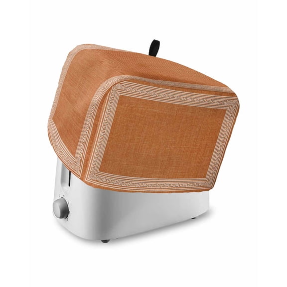 Warm Orange Retro Greek Key Small Toaster Cover 2 Slice, Kitchen Appliance Covers, Geometric Greece Ancient Farmhouse Toaster Oven Cover with Loop, Bread Machine Cover Polyester Dust Cover Protection