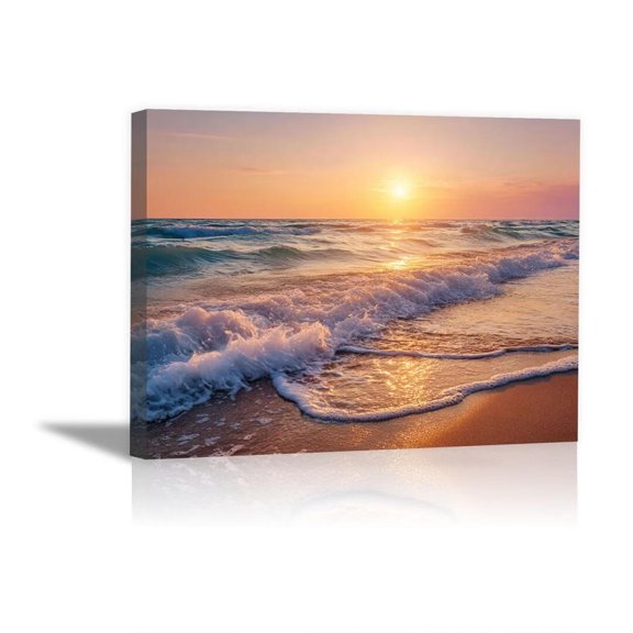 Warm Orange Sunset Seaside Surf Framed Canvas Print Posters for Dorm Living Room Bathroom Decor, Ready to Hang12"L x 8"W