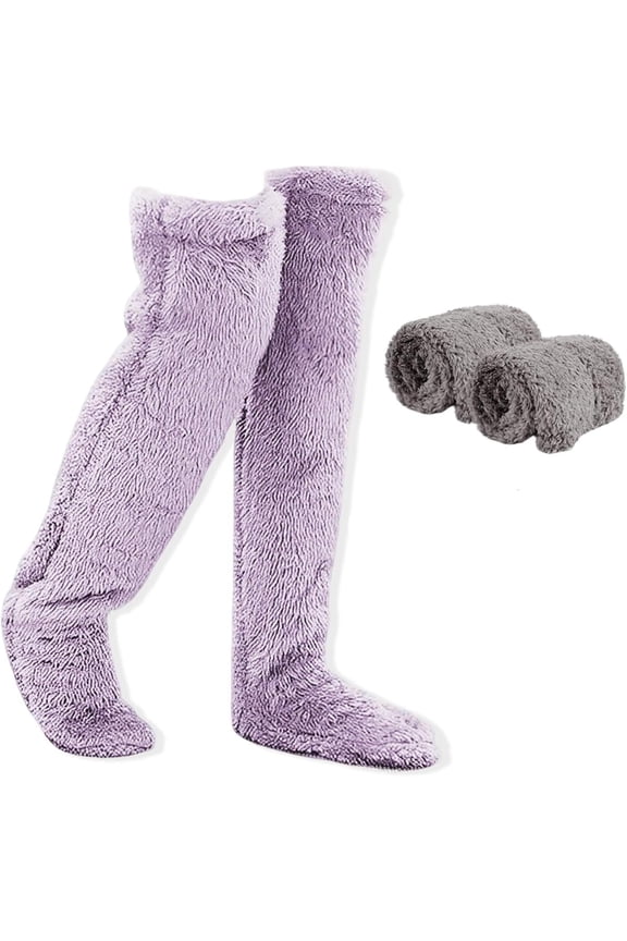 Warm Over-the-Knee Socks, Goose Down Filled Fleece Leg Warmers, Non-Slip Design, Comfortable Winter Sleep Socks