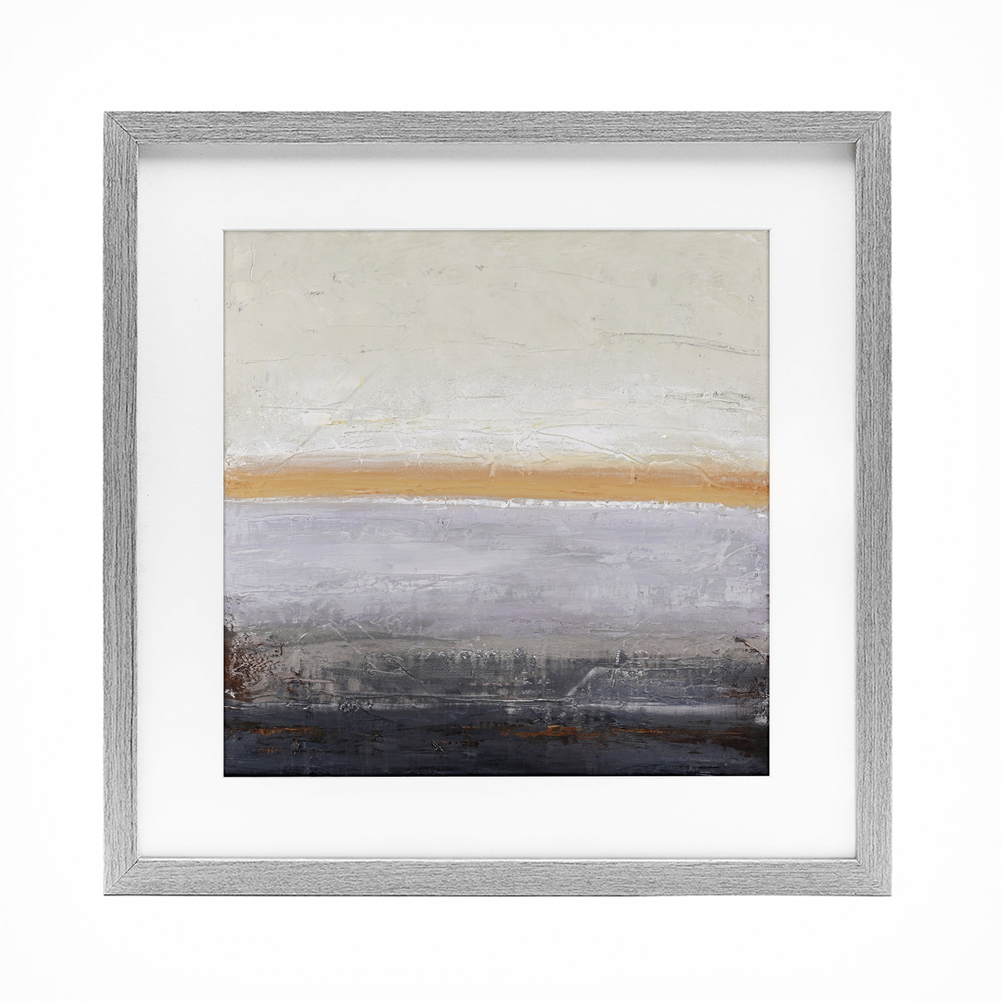 Warm Peachy Horizon Gray Framed Print Under Glass, design by Design Fabrikken