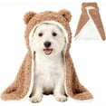 thumbnail image 1 of Warm Pet Cape Blanket with Hood, Cozy Pet Wearable Blanket for Small Medium Dogs & Cats, Winter Cloak Coat for Puppy Kitten, Size Small to Large (Brown, L), 1 of 12