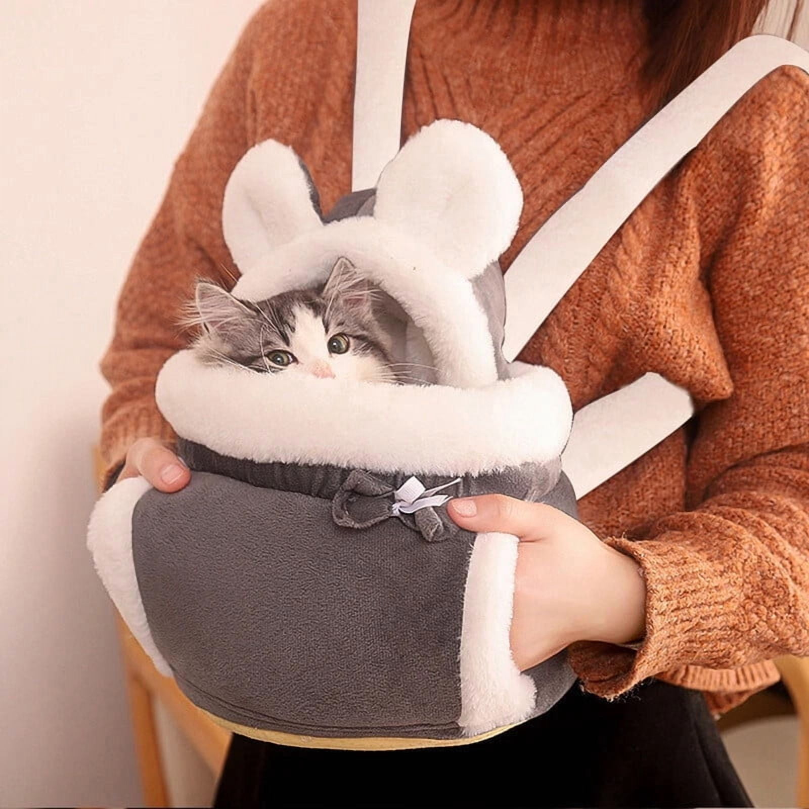 Warm Pet Carrier Bag Small Cat Dogs Backpack Winter Plush Pets Cage for Outdoor Travel Pet Hanging Chest Bags 6kg Load-Bearing (Color : Grey, Size : Large)