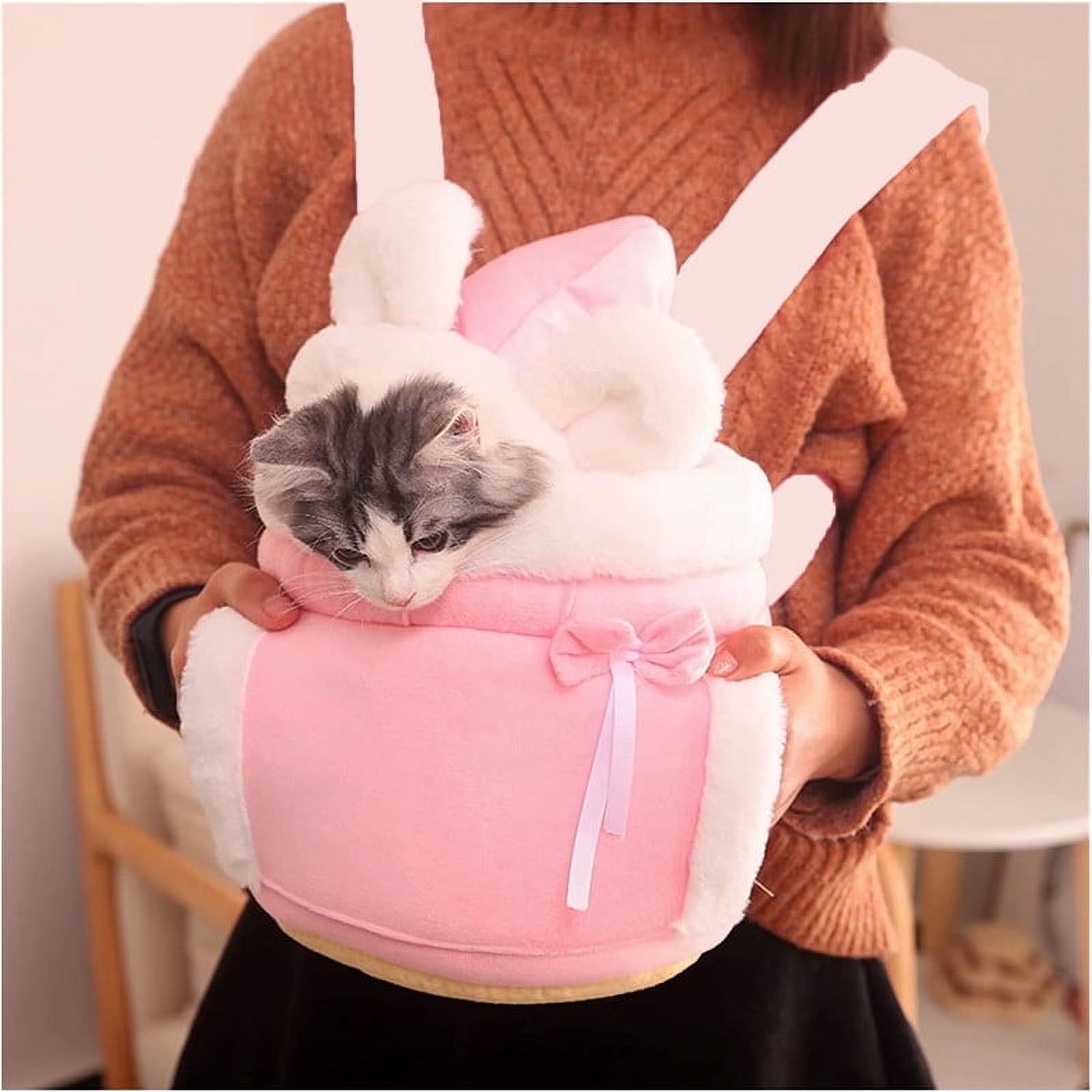 Warm Pet Carrier Bag Small Cat Dogs Backpack Winter Plush Pets Cage for Outdoor Travel Pet Hanging Chest Bags 6kg Load-Bearing (Color : Pink, Size : Medium)