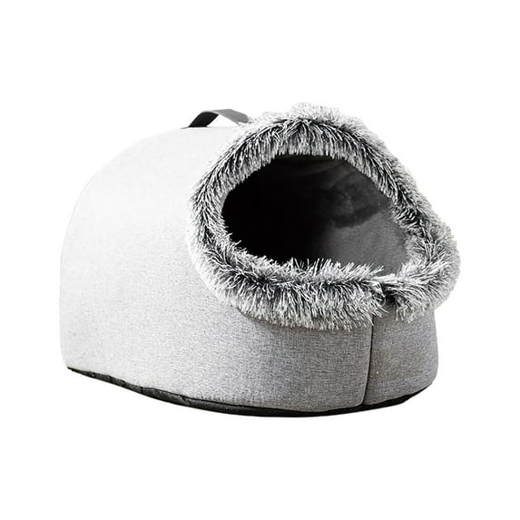 Warm Pet Cave Bed, Soft Plush Hooded Cat Bed Pet Calming Nest for Small Cats, Self-Warming Cave for Indoor Cats, Washable Cove with Removable Inner Cushion Fit Pets Under 20lbs for Winter