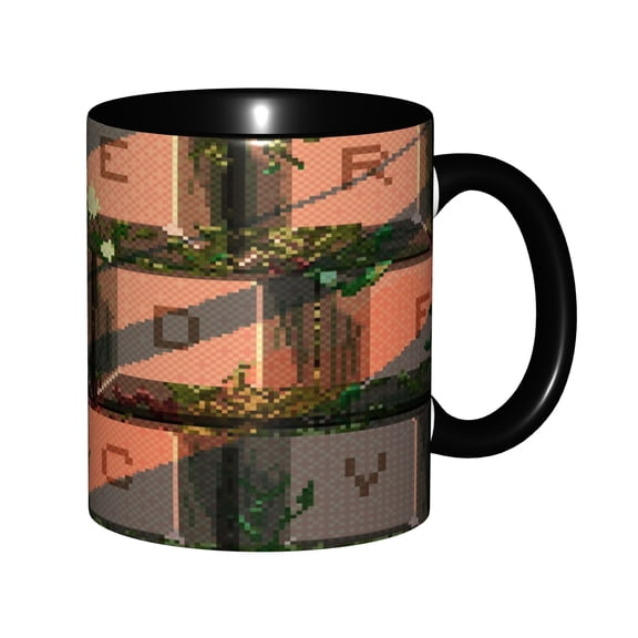 Warm Pixel Art Window Floral Shadow Ceramic Mug 11oz - Cozy Lofi Aesthetic 8-Bit Retro Design, Microwave & Dishwasher Safe, Gift for Pixel Art & Vintage Aesthetic Fans