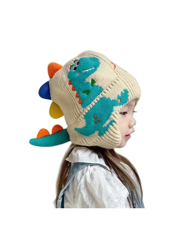 Warm & Playful Knitted Hat with Dinosaur Pattern Cute Earflap Hat Trendy Winter Headwear Lightweight for Boys & Girls
