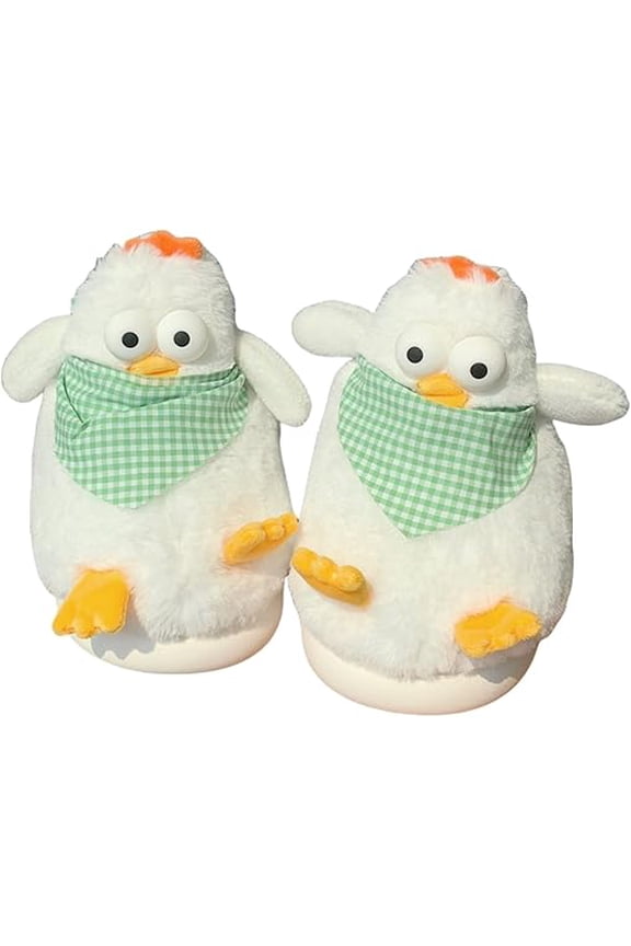 Warm Plush Cartoon Chicken Slippers Non-Slip Home Shoes for Men & Women(LR 7.5-8.5 Women/6-7 Men 1 Pair)