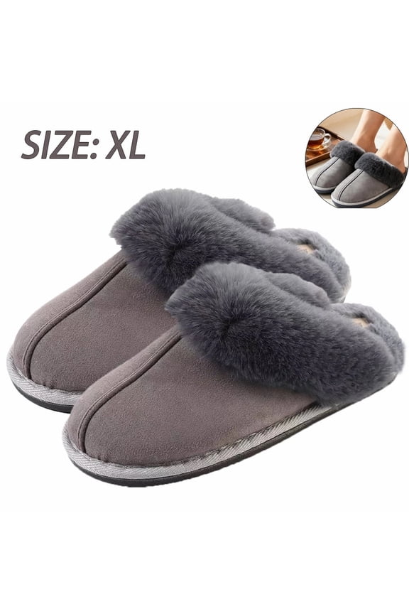 Warm Plush Slippers for Adults, Soft Fluffy Foam House Shoes, Unisex Winter Indoor, US Size