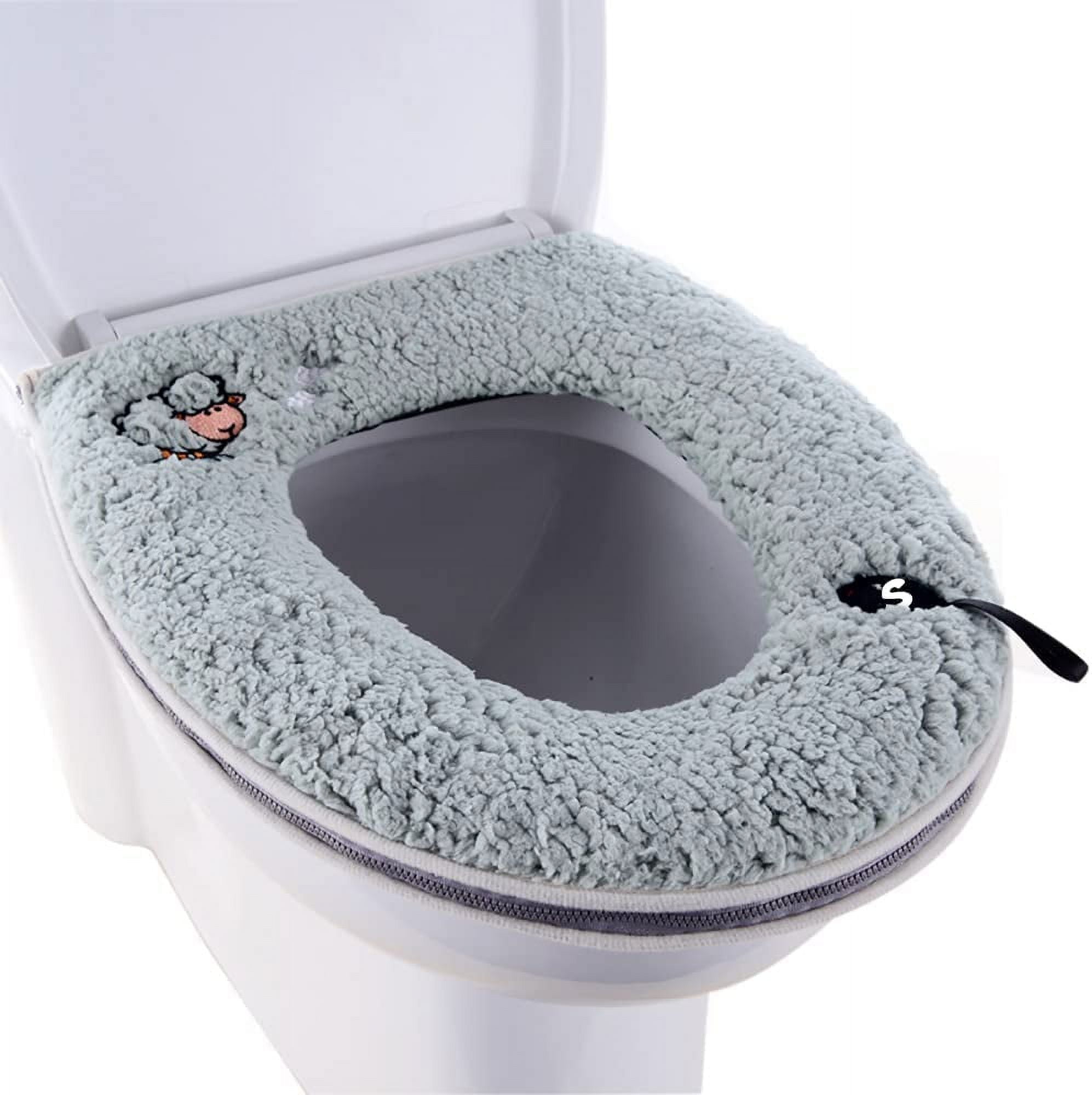 Warm Plush Washable Thicken Toilet Seat Cover Pads Mat with Handle and Zipper