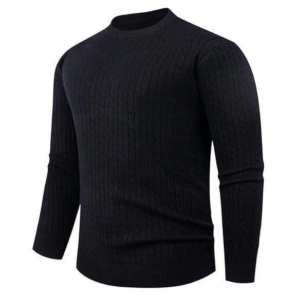 Warm Pullover Tops for Men Cable Knit Pullover Sweaters Crewneck Basic Tee Tops Solid Loungewear Black 2XL