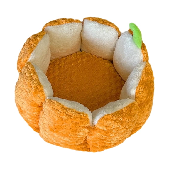 Warm Pumpkin Pet Bed for Cats and Small Dogs - 16.5x7.5 Inch Fluffy Four Seasons Mat with Removable Pillow, Indoor Cute Sleeping Bed for Medium Pets