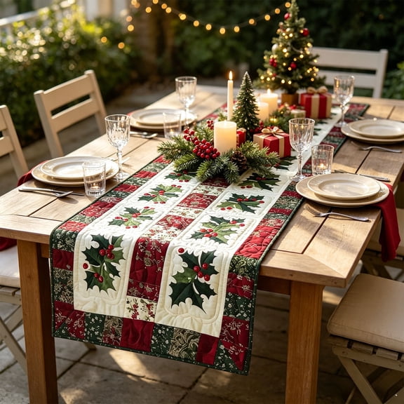 Warm Quilted Fall Table Runner with Festive Print for Dining Kitchen Buffet And Holiday Meal Family Gathering