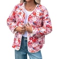 thumbnail image 1 of Warm Quilted Jackets for Women Long Sleeve Floral Print Button Down Jacket Coats with Pockets Coral Color XL, 1 of 9