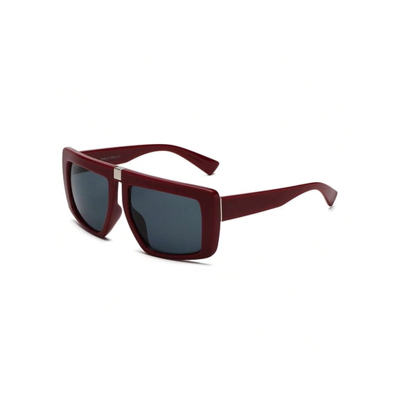 Warm Red-Brown Frame Square Sunglasses - Dark Lens UV Protection Vintage Casual Eyewear