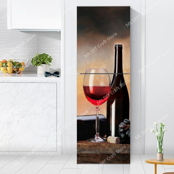 Warm Red Wine Glass Chocolate Fridge Decorative Stickers PVC Waterproof Coffee Refrigerator Door Wra