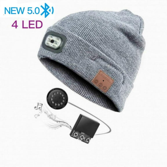 Warm & Rhythmic,Knitted Hat With 4 LED Bluetooth Headset 5.0 Wireless Hooded Headset Smart Beanies