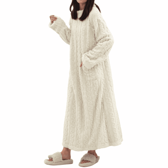 Warm Robe Dress, Thick Padded Fabric for Maximum Coziness, Perfect Home Wear for Chilly Nights, Recovery Days, and Holiday Relaxation White One Size
