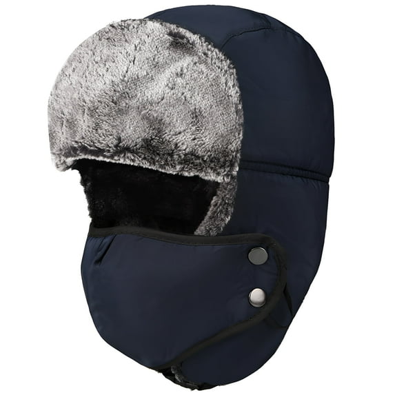 Warm Russian Trooper Hat with Windproof Mask, Trapper Winter Skiing Cap Women Men Windproof, Trapper Hunter Furry Hat for Outdoor Hunting Sports