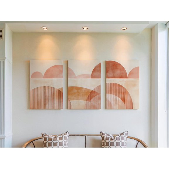 Warm Season Boho Geometric Triptych Earthy Terracotta Neutral Gallery Set For Coastal Wall Art Poster, , Poster Only
