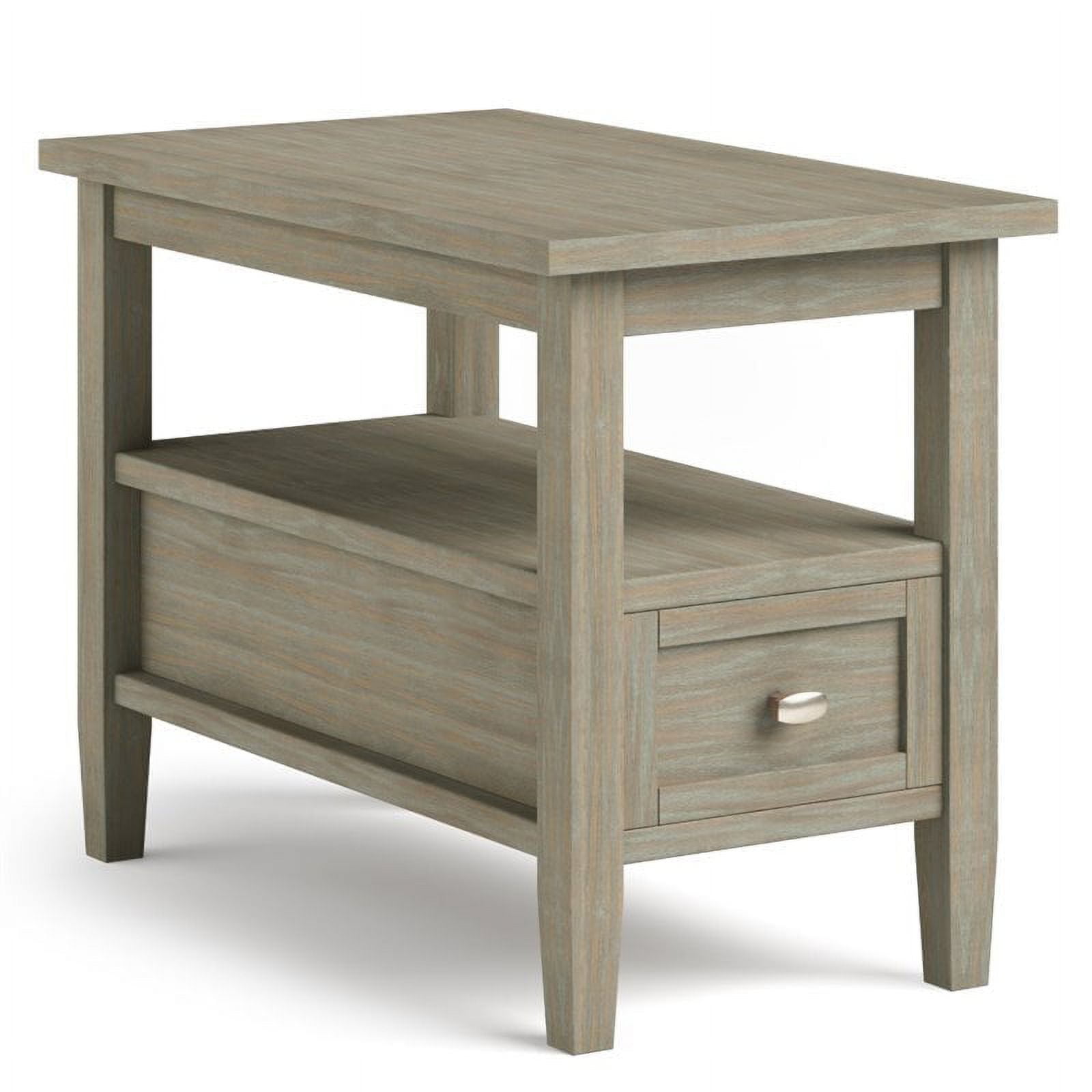 Distressed Gray Solid Wood End Table with Storage