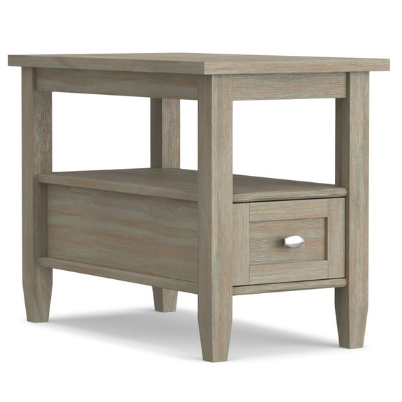 Warm Shaker Solid Wood 14 inch Wide Transitional Narrow Side Table in Distressed Grey