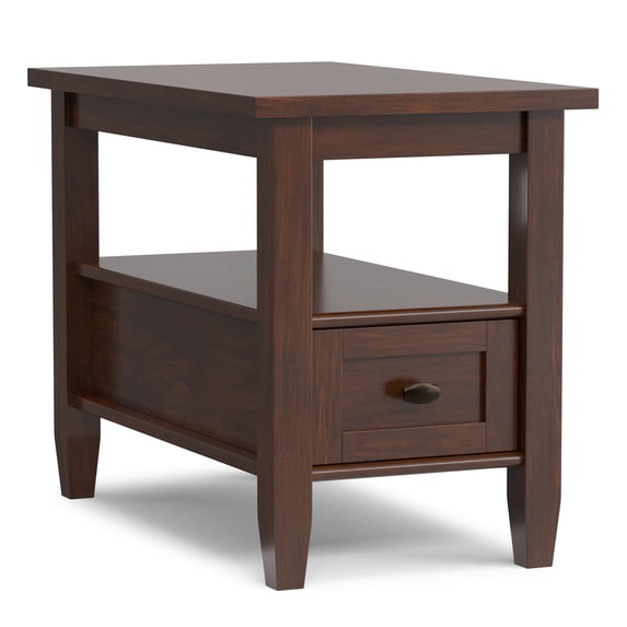 Warm Shaker 14 inch Wide Solid Wood Transitional Narrow Side Table in Russet Brown