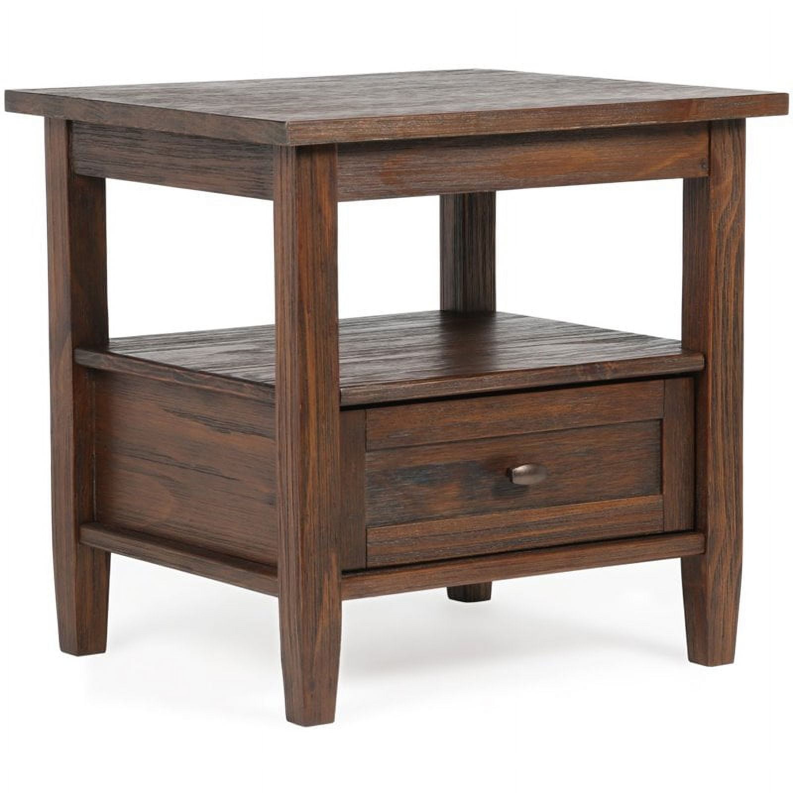 Distressed Charcoal Brown Solid Wood End Table with Storage