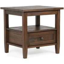 Warm Shaker 20" W SOLID WOOD Rectangle End Table in Distressed Charcoal Brown