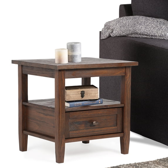Simpli Home Warm Shaker Solid Wood 20 inch Wide Transitional End Table in Distressed Charcoal Brown