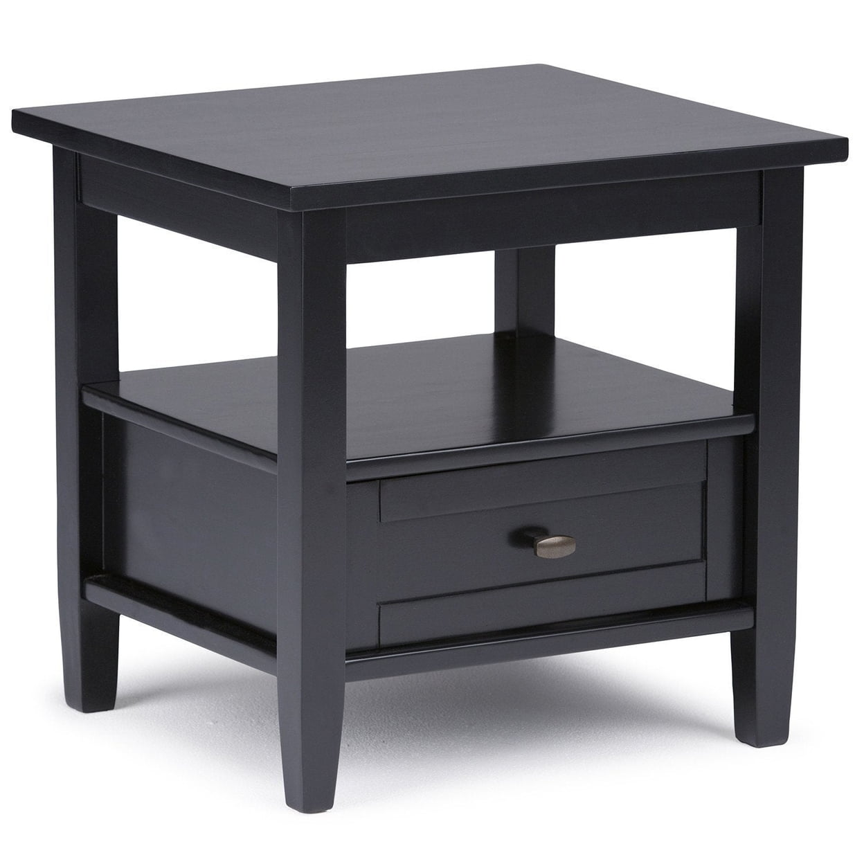 Fog Grey Solid Wood End Table with Storage Drawer