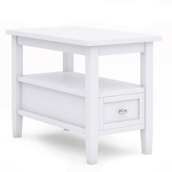 Warm Shaker Solid Wood 14 inch Wide Transitional Narrow Side Table in White