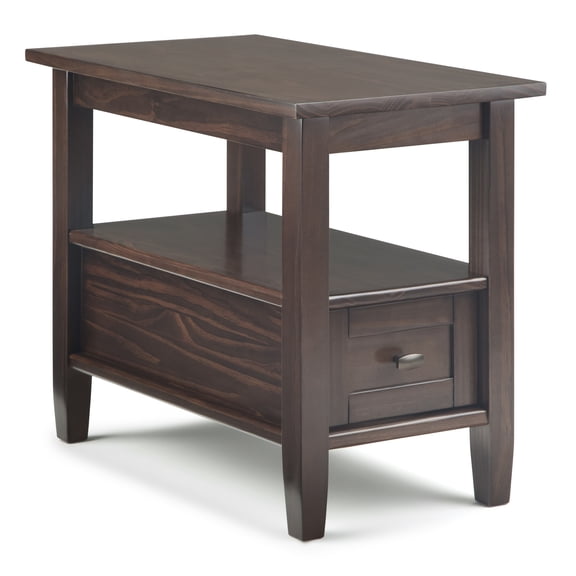 Warm Shaker Solid Wood 14 inch Wide Transitional Narrow Side Table in Tobacco Brown