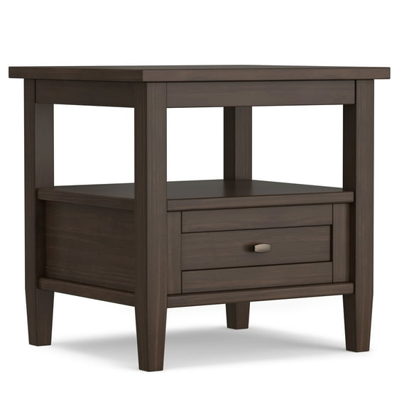 Warm Shaker Solid Wood 20 inch Wide Transitional End Table in Warm Walnut Brown