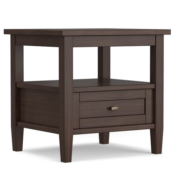 Simpli Home Warm Shaker Solid Wood 20 inch Wide Transitional End Table in Warm Walnut Brown