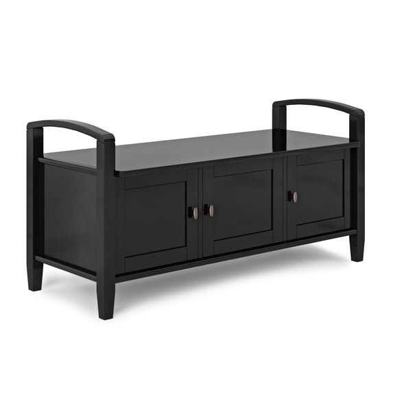 Simpli Home Warm Shaker Wood 44" Transitional Entryway Bench in Black