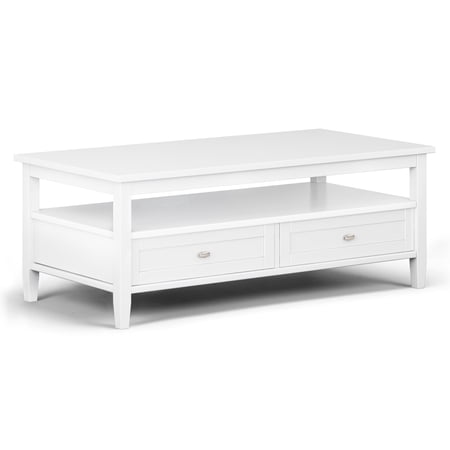 Simpli Home Warm Shaker Solid Wood 48 inch Wide Transitional Coffee Table in White