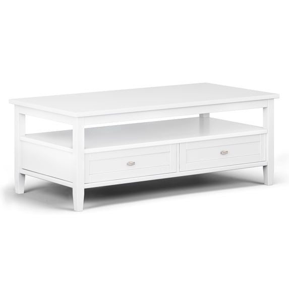 Simpli Home Warm Shaker Solid Wood 48 inch Wide Transitional Coffee Table in White