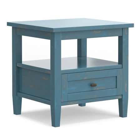 Simpli Home Warm Shaker Solid Wood 20 inch Wide Transitional End Table in Distressed Coastal Blue