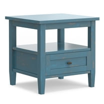 Simpli Home Warm Shaker Solid Wood 20 inch Wide Transitional End Table in Distressed Coastal Blue
