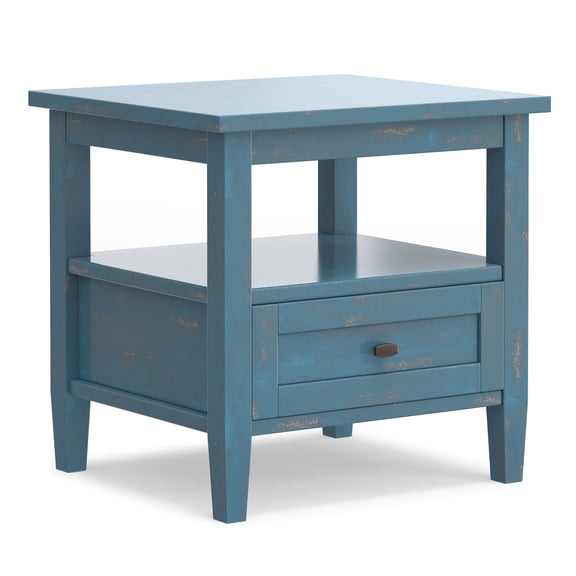 Simpli Home Warm Shaker Solid Wood 20 inch Wide Transitional End Table in Distressed Coastal Blue
