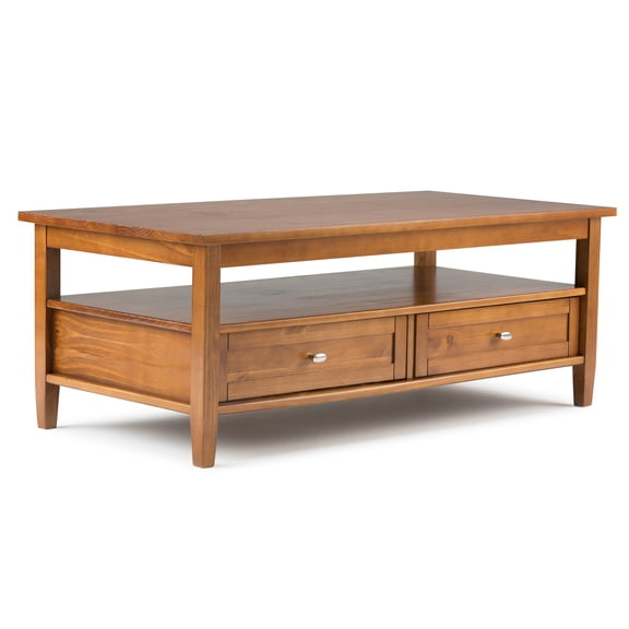 Warm Shaker Solid Wood 48 inch Wide Transitional Coffee Table in Light Golden Brown