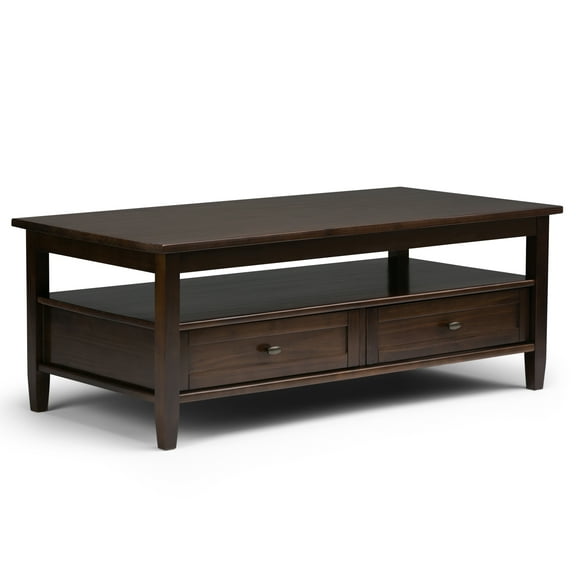 Warm Shaker Solid Wood 48 inch Wide Transitional Coffee Table in Tobacco Brown