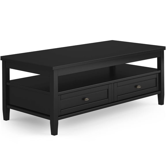 Warm Shaker Style Solid Wood Coffee Table with Storage Drawers, Black Finish for Living Room