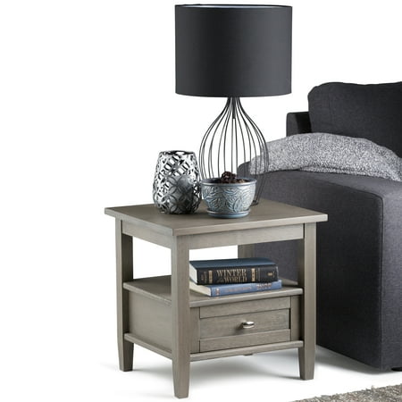 Simpli Home - Warm Shaker SOLID WOOD 20 inch Wide Rectangle Transitional End Side Table in Farmhouse Grey - Farmhouse Gray